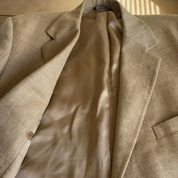 Brooks Brothers Silk Linen Wool Blazer Men's Size 44S Beige Herringbone - Picture 8 of 9